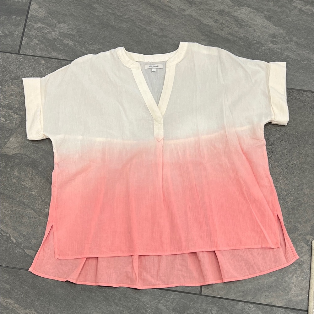 Madewell Cream and Light Gray Layered Collar Blouse